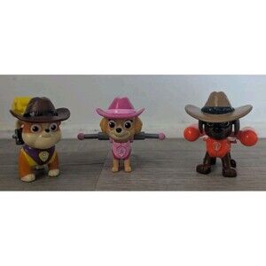 Lot of 3 Paw Patrol Hero Pups Cowboy Cowgirl Skye Rubble Zuma Figures Rare